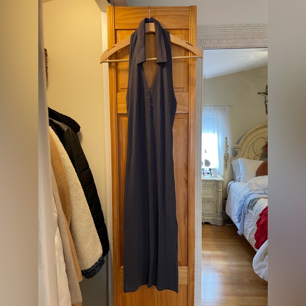 Navy Blue Collared Midi Dress